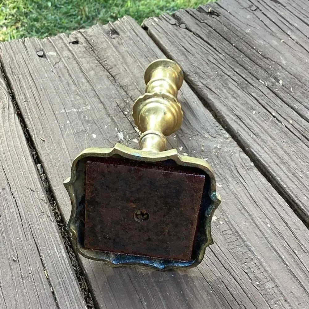 Vintage Brass‎ Candlestick Holder Ornate Square Base Traditional Single Light